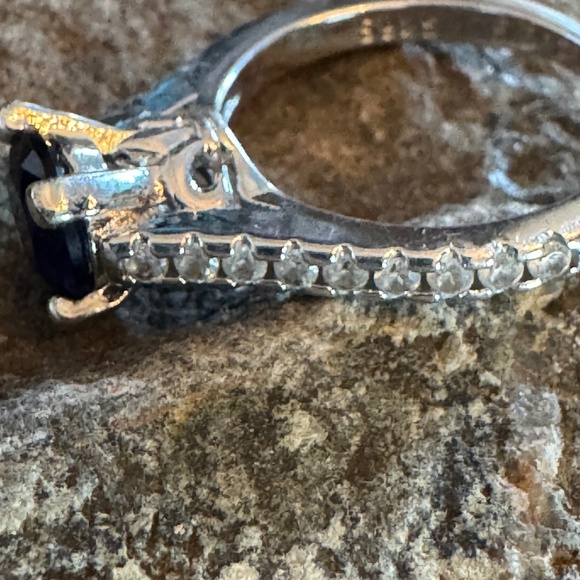 🔥 Vintage Sterling Silver Blue Stone Ring | Engagement/Anniversary S925 Sz 7.5 - Picture 8 of 10